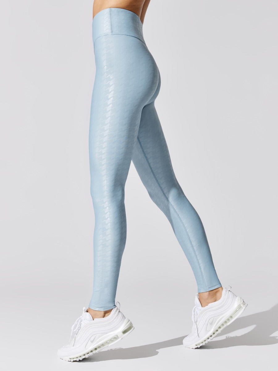 Carbon38 High Rise Full-length Legging In Houndstooth Takara Shine -  Glacier Blue - Work Well Daily