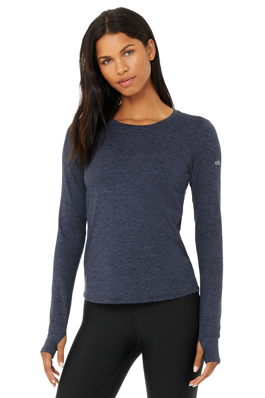 Alosoft Finesse Long Sleeve Top in Rich Navy Heather by Alo Yoga - Work  Well Daily