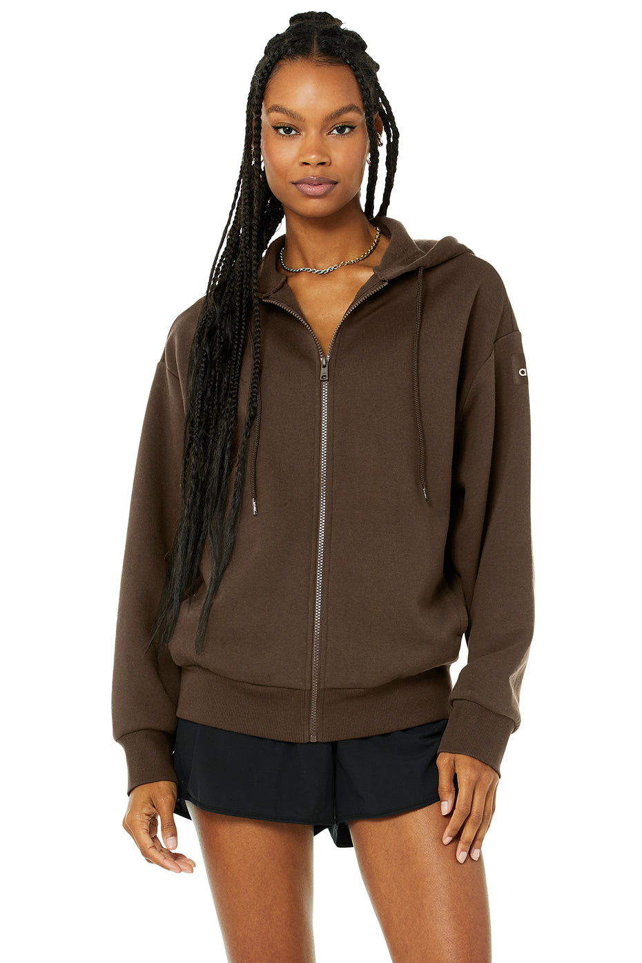 Hype Full Zip Hoodie in Espresso by Alo Yoga - Work Well Daily