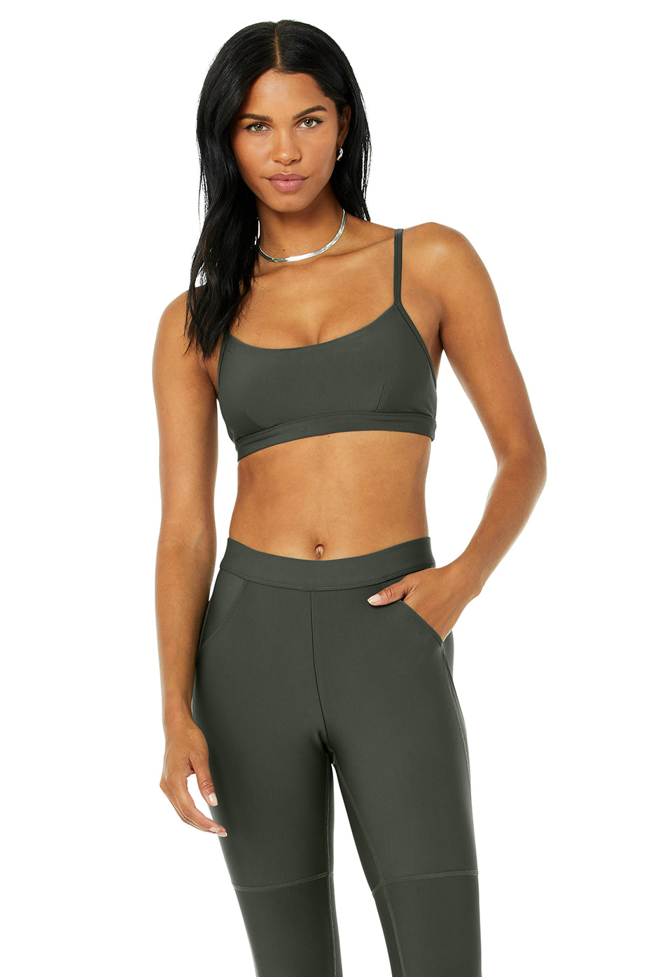 Airlift Intrigue Bra in Dark Cactus by Alo Yoga - Work Well Daily