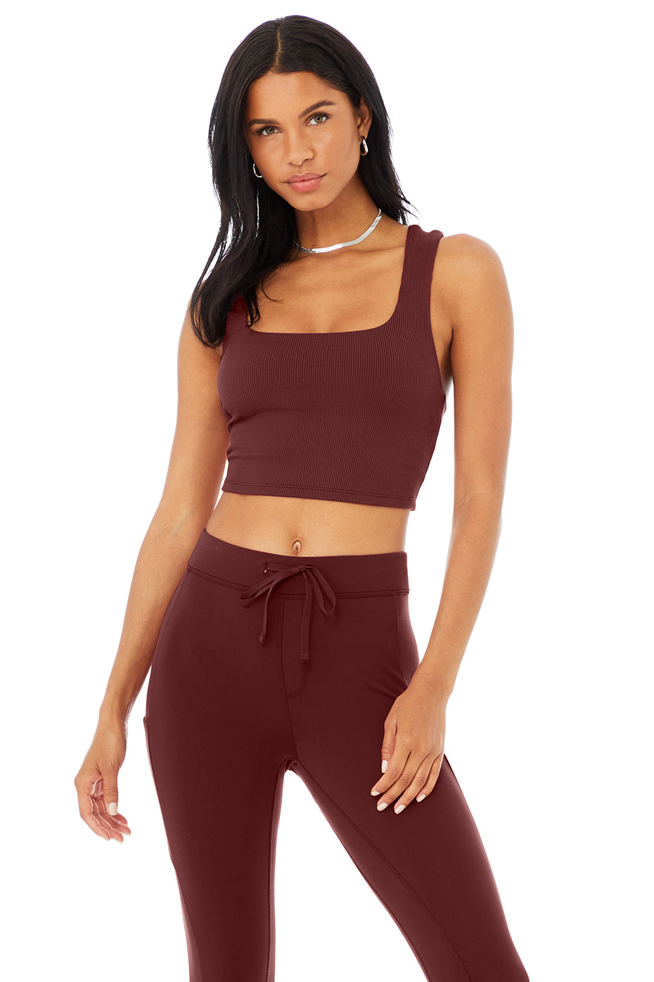 Alosoft Ribbed Chic Bra Tank Top in Cranberry by Alo Yoga - Work Well Daily