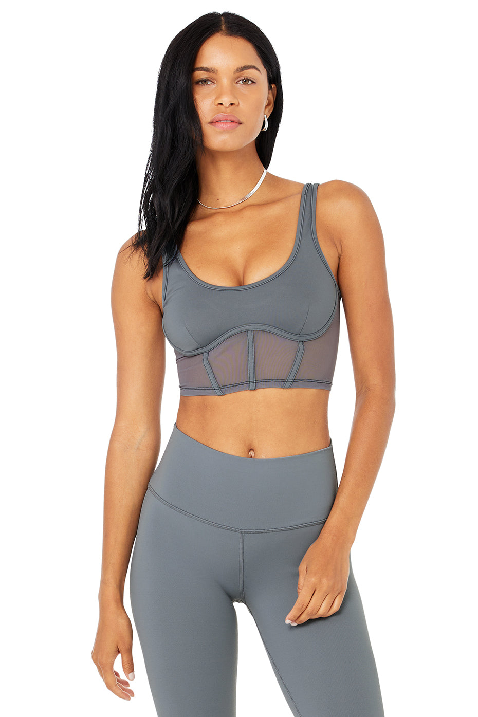 Airbrush Mesh Corset Tank Top in Steel Blue by Alo Yoga - Work Well Daily