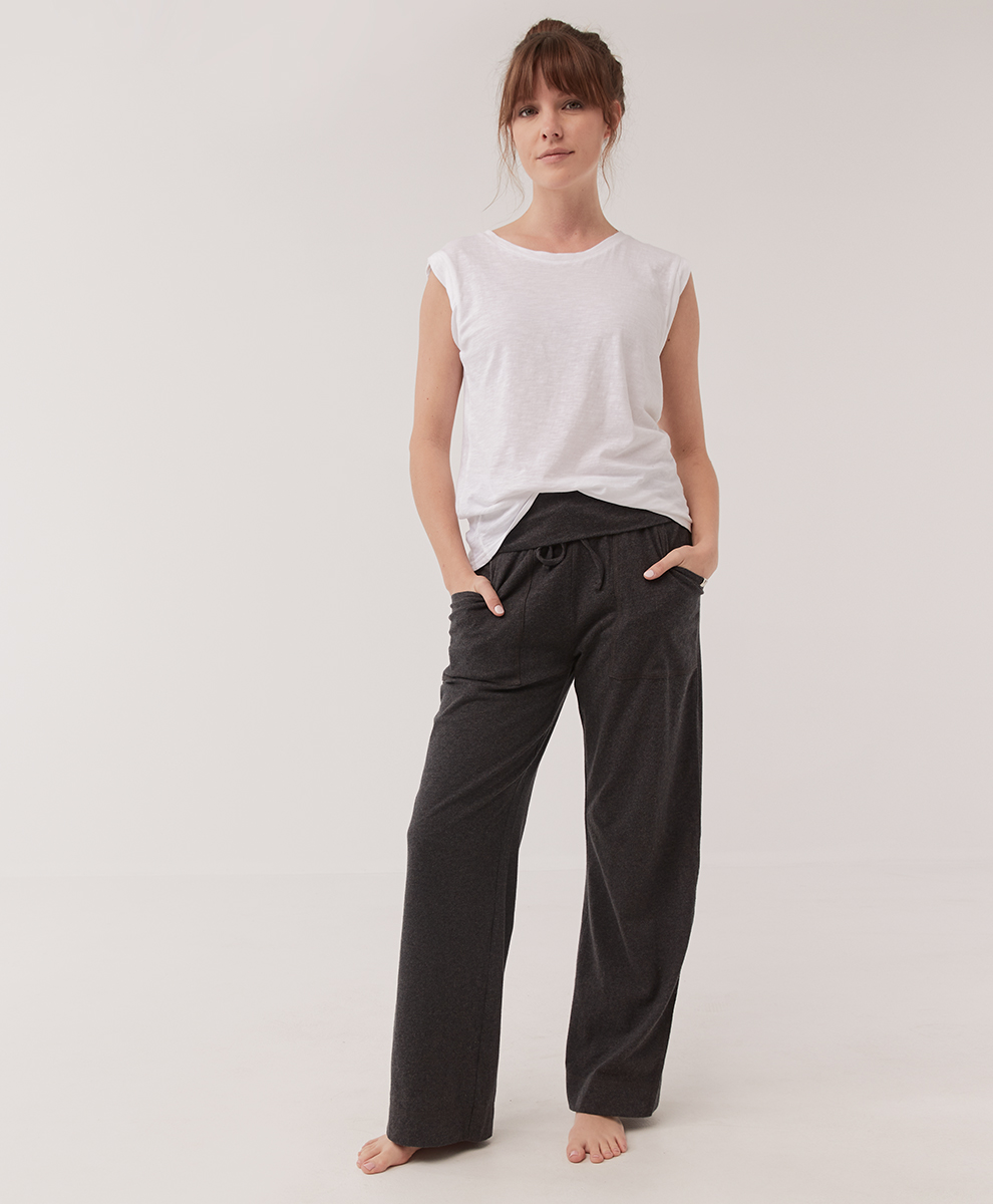 Women's Oyster Heather All Ease Foldover Pant by Pact Apparel