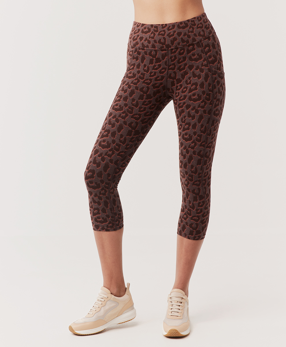 Women's Chocolate Leopard Go-To Cropped Pocket Legging by Pact Apparel -  Work Well Daily