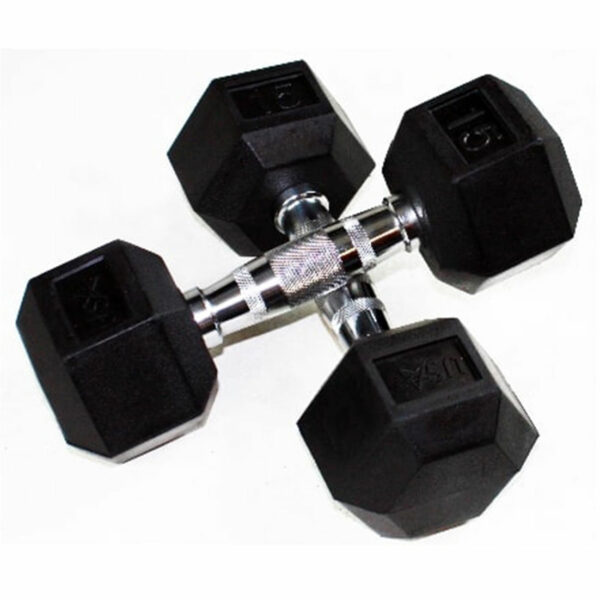 Troy Barbell | 15lb rubber hex dumbbell - Troy Barbell 15Lb Rubber Hex Dumbbell | Crome-Black | OS