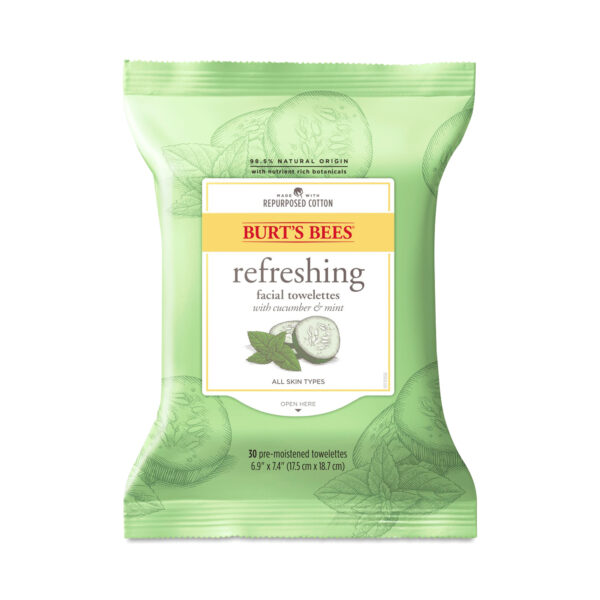 Burt's Bees Refreshing Facial Cleanser Towelettes and Makeup Remover Wipes, Cucumber & Mint 30 Count