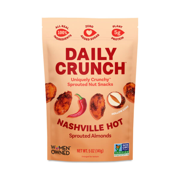 Daily Crunch Snacks Sprouted Almonds, Nashville Hot 5 oz pouch