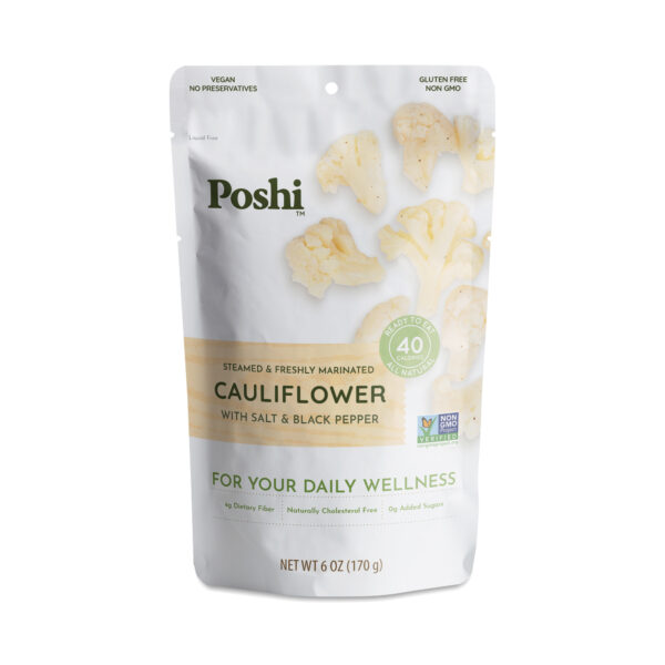 Poshi Steamed & Marinated Cauliflower, Salt & Black Pepper 6 oz pouch