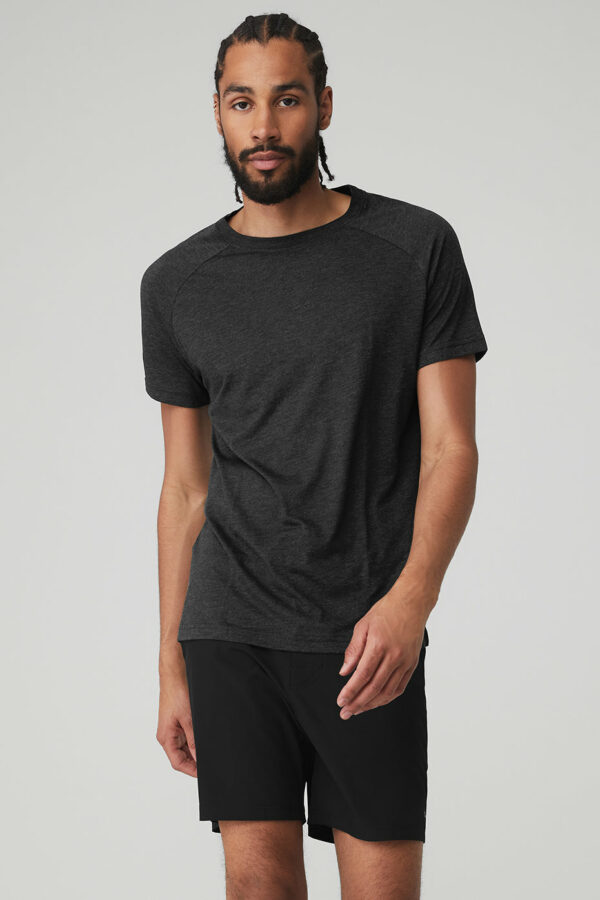 Alo Yoga® | The Triumph Crew Neck T-Shirt in Black Heather