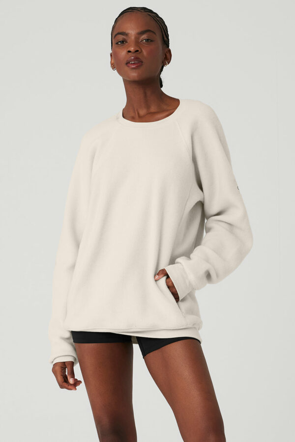 Alo Yoga® | Triumph Crew Neck Sweatshirt in Bone Beige