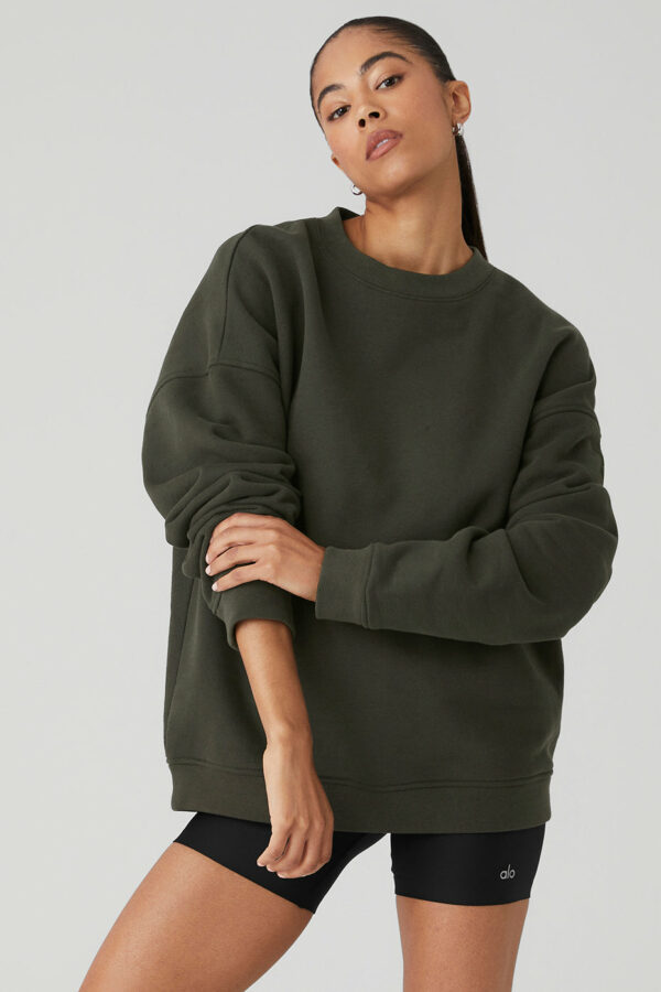 Alo Yoga® | Renown Heavy Weight Crewneck Neck Pullover Top in Stealth Green