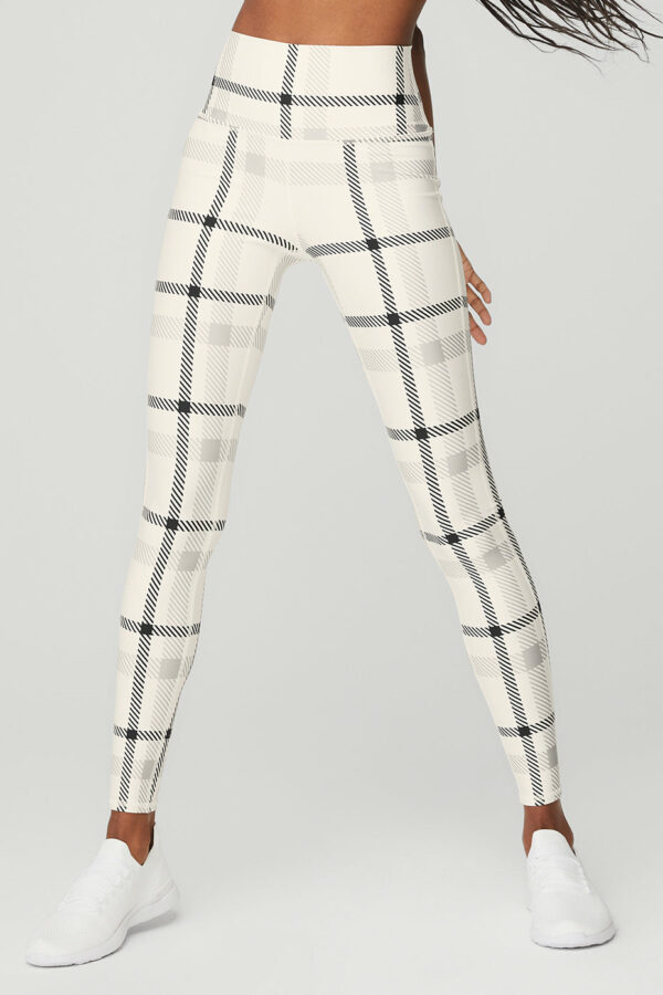 Alo Yoga® | Airlift High-Waist Magnified Plaid Legging in Ivory White