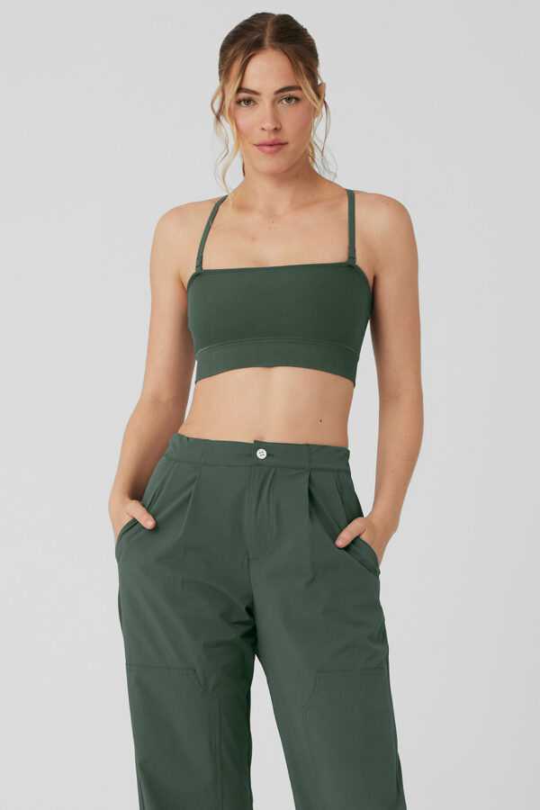 Alo Yoga® | Seamless Open Air Bandeau Bra in Dark Cactus Green