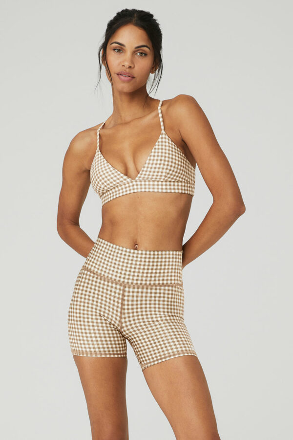 Alo Yoga® | Airlift Gingham Splendor Bra in Macadamia Beige